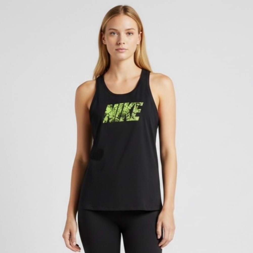 Nike Pro Sleeveless Black and Florescent Green Razor Back Tank‎ Top